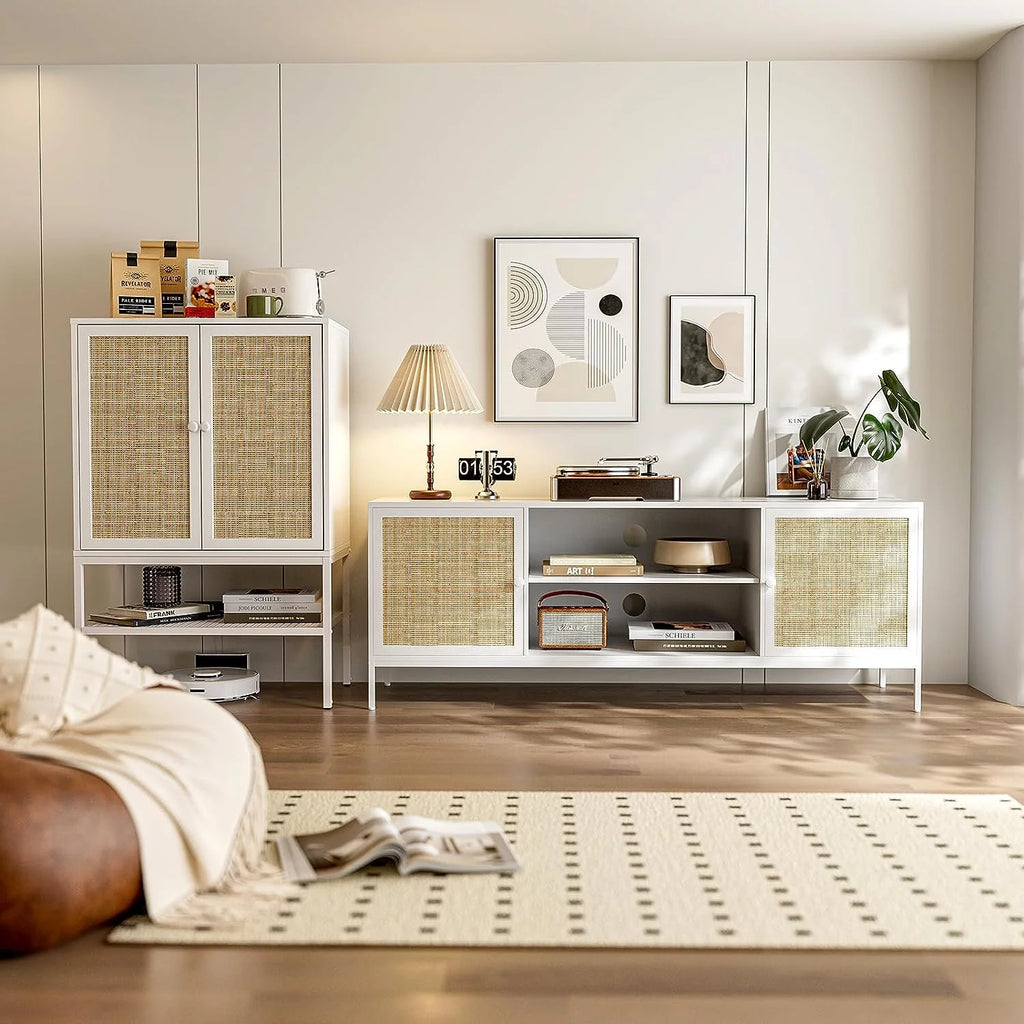White Rattan TV Stand for 65 Inch TV D134