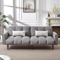 Grey Fabric Upholstered Futon Sofa Bed with Wooden Legs and 2 Pillows K554893