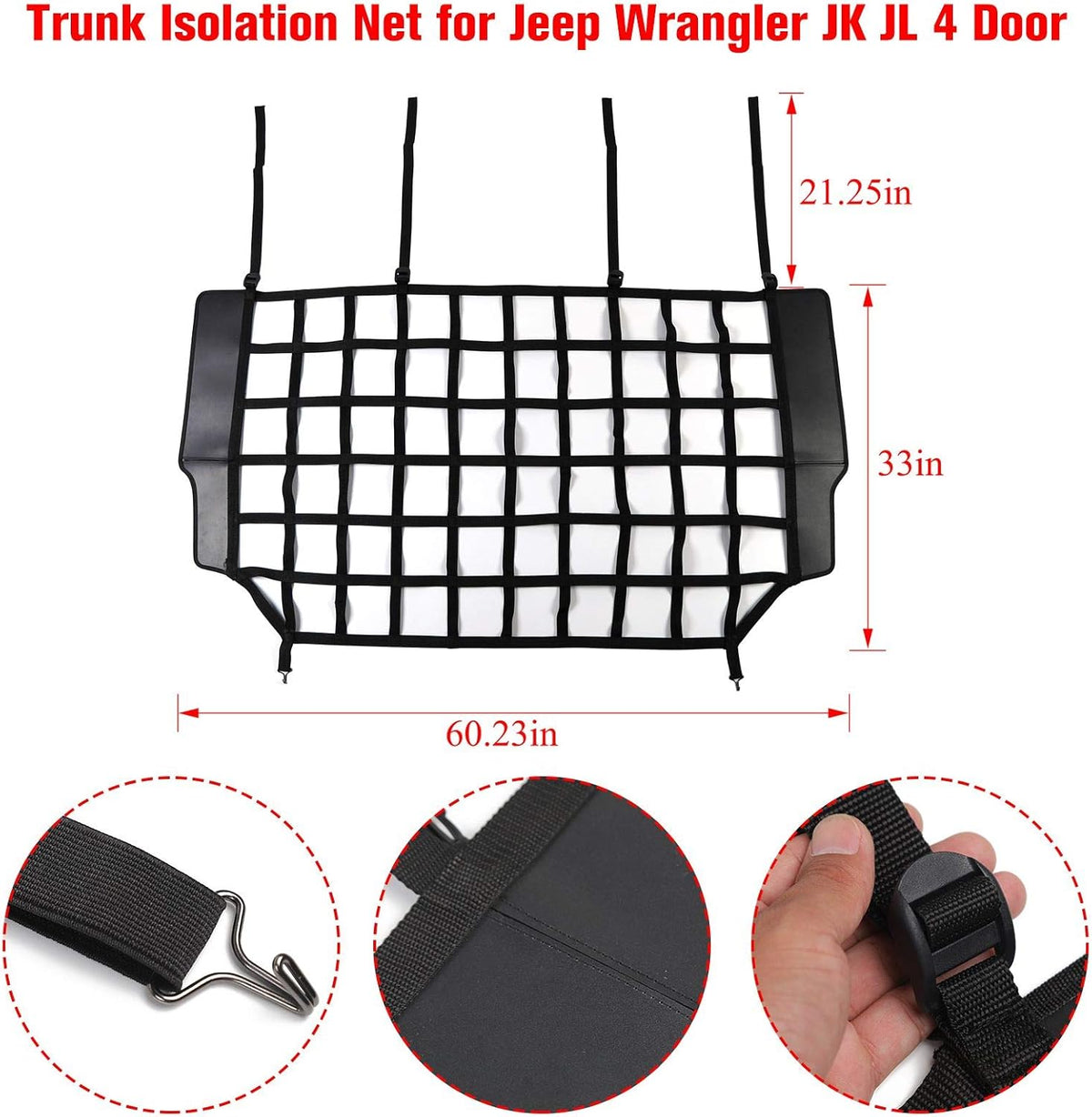 Car Rear Trunk Organizer Isolation Cargo Net, Mesh Dog Barrier Divider Net for Jeep Wrangler JKU & JLU 4 Door 2007-2021 Pack of 2 Z950