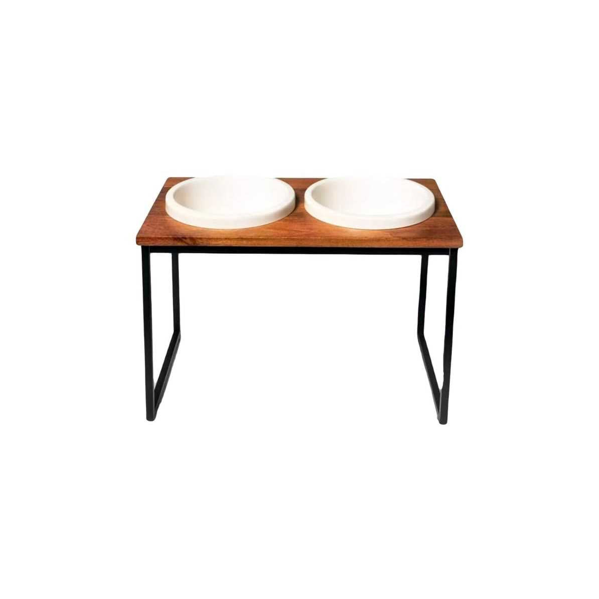 Tall Metal Elevated Dog Bowl with Wood Top S840570