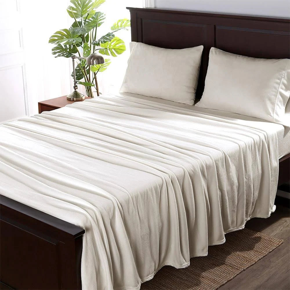 Twin XL Cream White Microfleece Sheet Set C937987