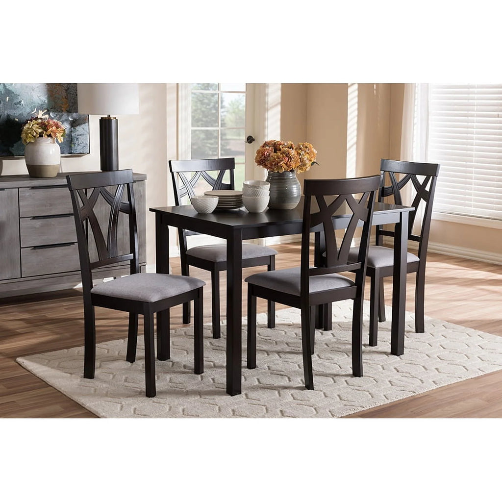 Grey Fabric Upholstered 5-Piece Dining Set V8096