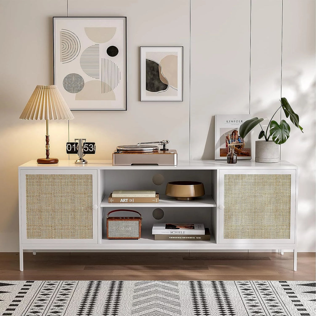 White Rattan TV Stand for 65 Inch TV D134