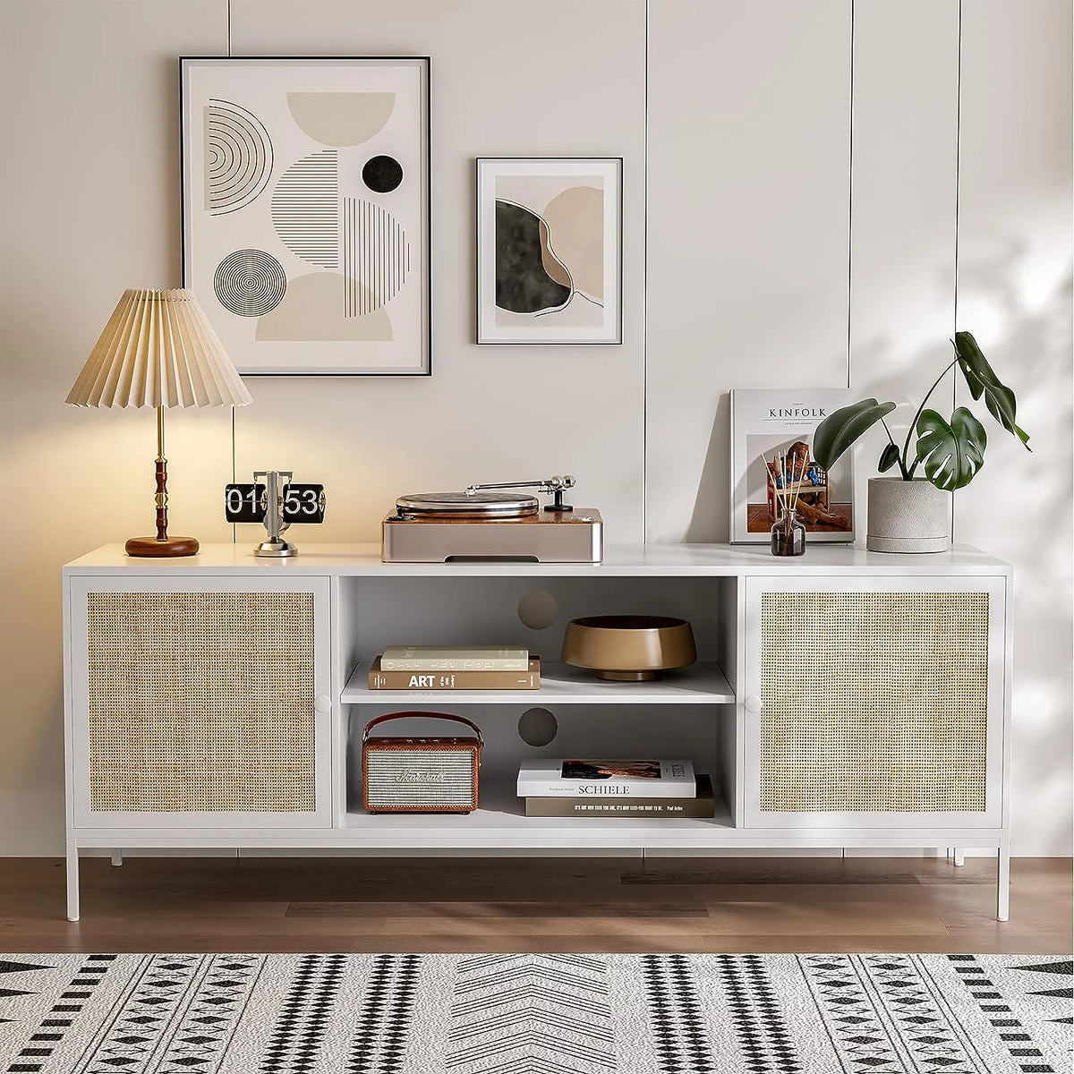 White Rattan TV Stand for 65 Inch TV D134
