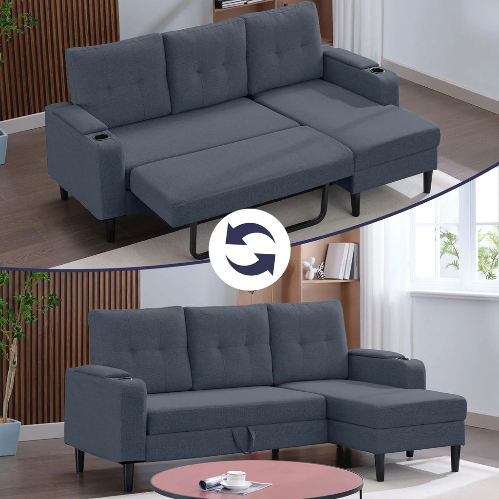 Dark Grey L-Shape Sleeper Sofa with Storage Armrest X6623