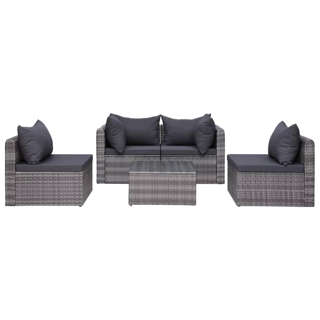 5 Piece Poly Rattan Patio Sofa Set with Cushions J50329