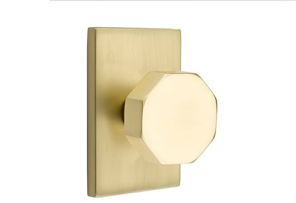 Satin Brass Passage Octagon Knob with Rectangular Rose I356