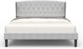 Queen Size Light Grey Linen Upholstered Platform Bed Frame M671845