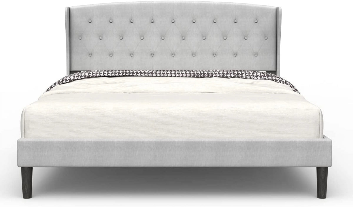 Queen Size Light Grey Linen Upholstered Platform Bed Frame M671845