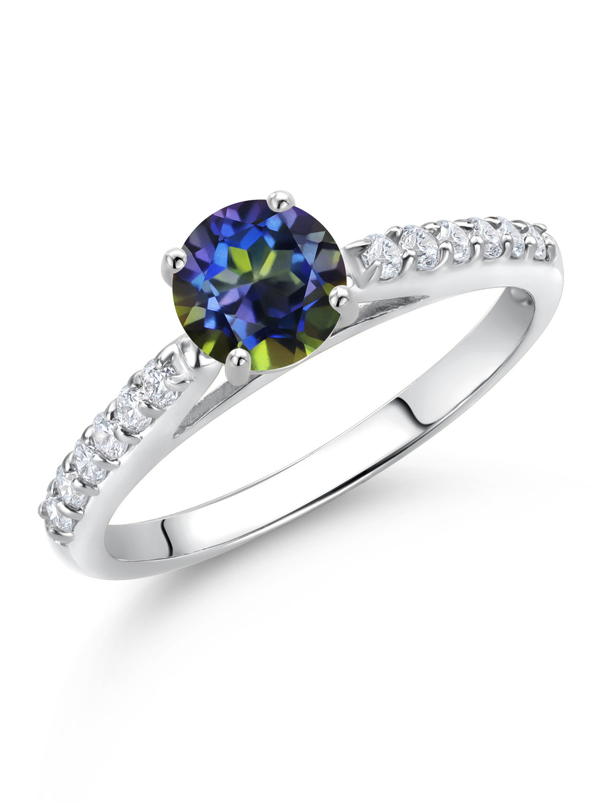 10K White Gold Blue Mystic Topaz White Lab Grown Diamond Solitaire Ring E35756