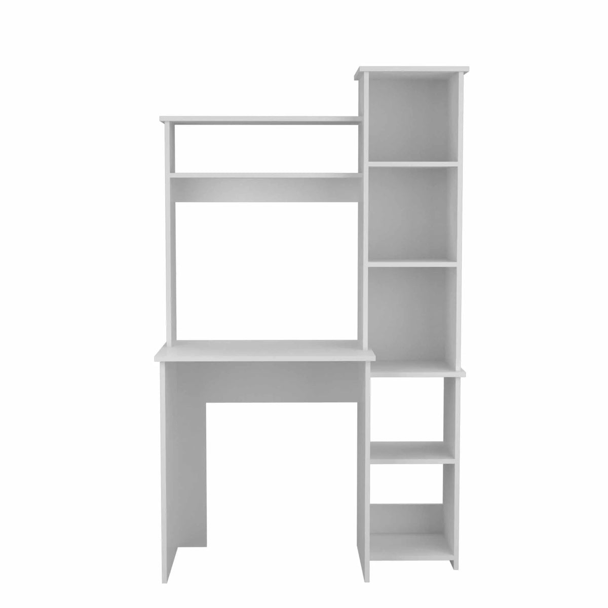 6-Shelf White Writing Desk with Bookcase W8708