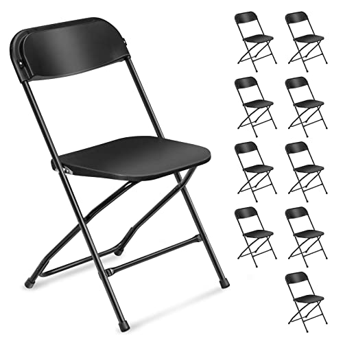 Black 4 Pack Stackable Plastic Folding Chairs with Metal Frame V140