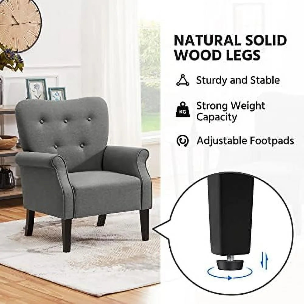 Modern PU Leather Accent Chair with Wood Legs and High Back W649420