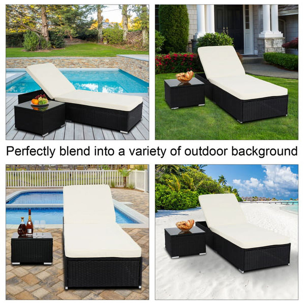 Outdoor Rattan Sofa Set with Cushion, Adjustable Chaise Lounge Chairs, Coffee Table W193301