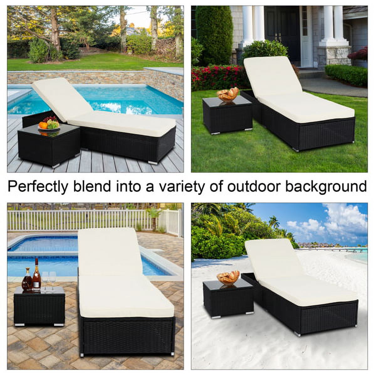 Outdoor Rattan Sofa Set with Cushion, Adjustable Chaise Lounge Chairs, Coffee Table W193301