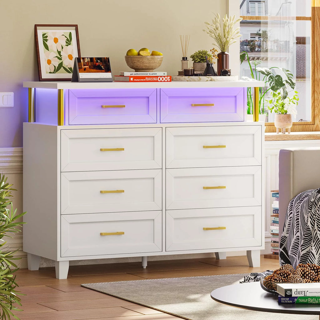 White 8 Drawer Dresser with LED Light N1966