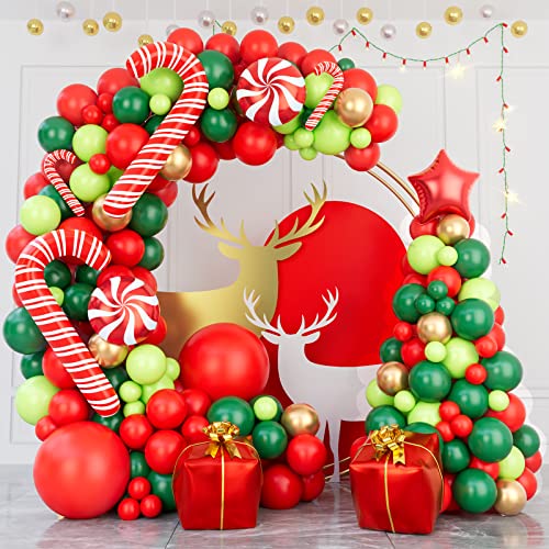 Christmas Balloon Garland Arch Kit with Red Gold Dark Green Balloons K82176
