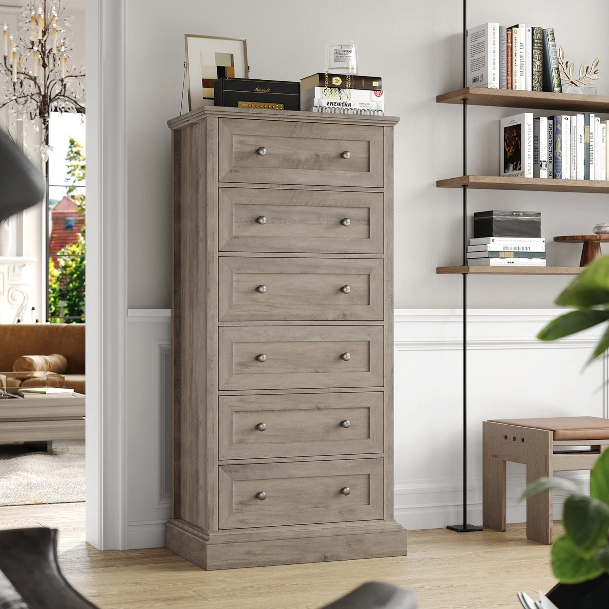 Gray 6 Drawer Wood Dresser A8841