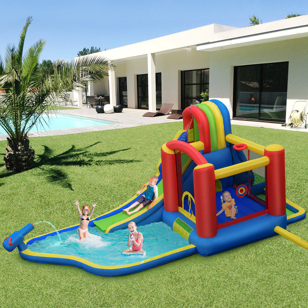 Inflatable Kid Bounce House Slide Climbing Splash Pool Castle with 750W Blower H53838