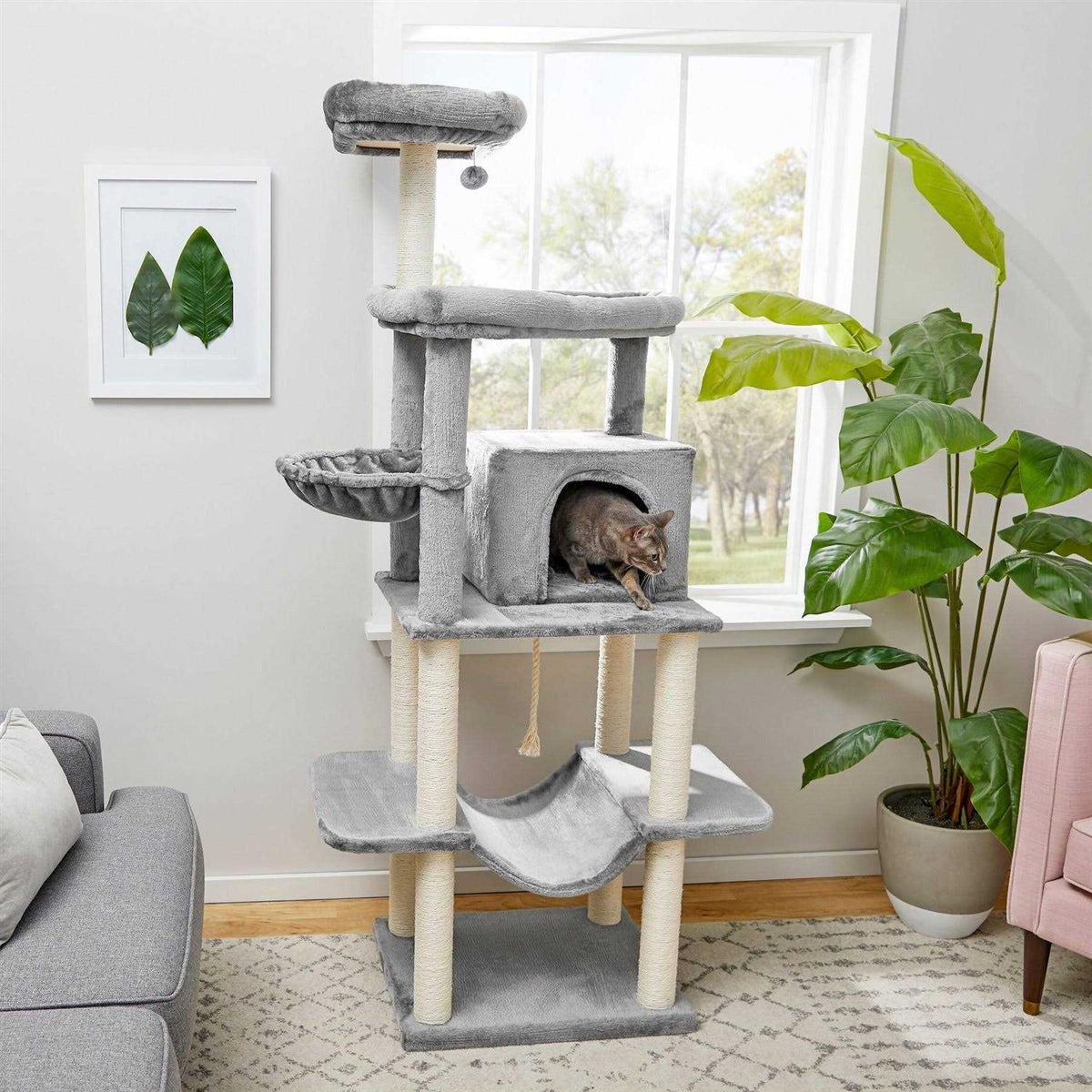 73-in Cat Tree with Hammock Condo and Bed E232358