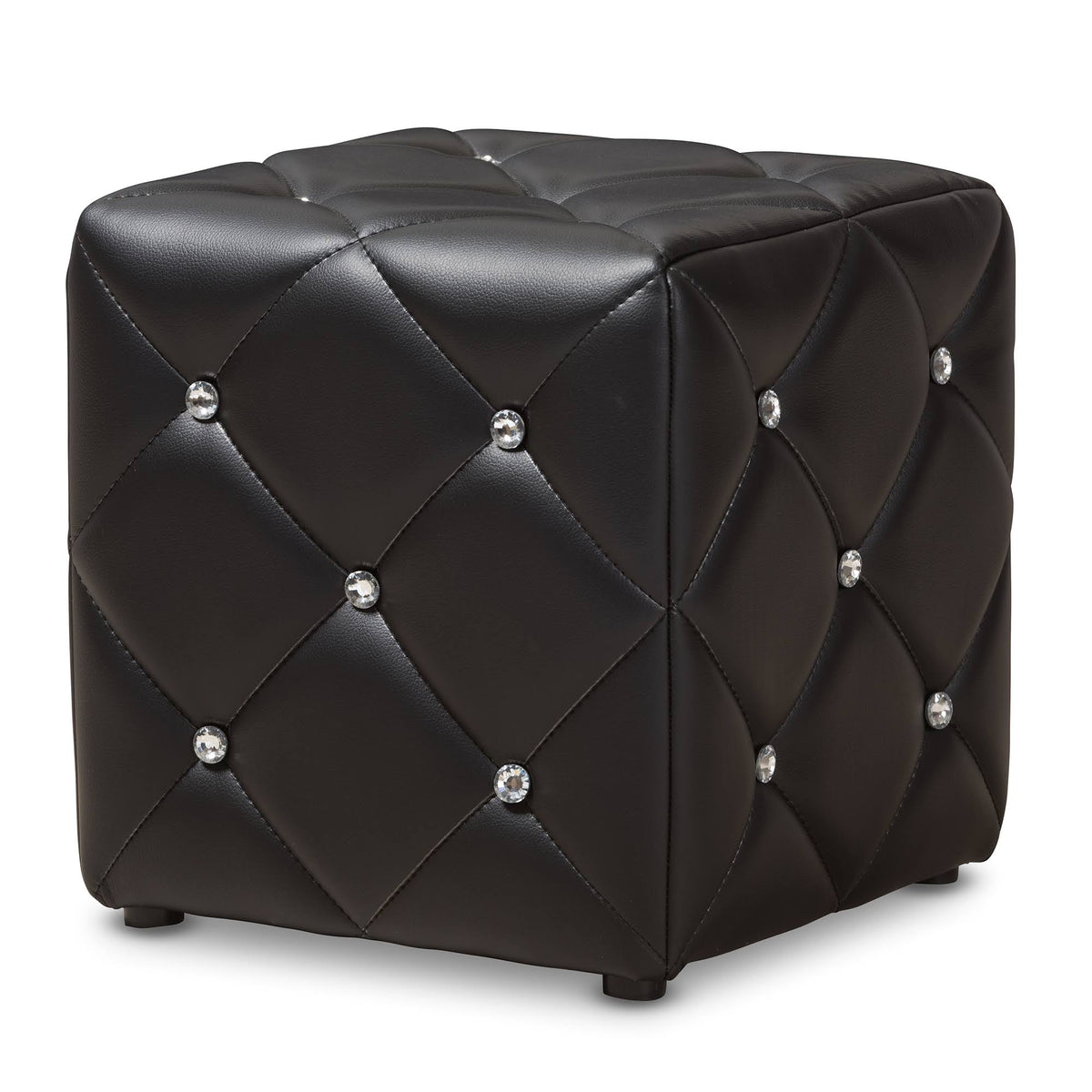 Black Faux Leather Upholstered Ottoman A689