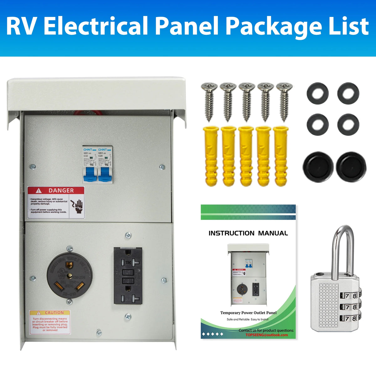Prewired 30 Amp RV Power Outlet Box & 20 Amp GFCI Receptacle Q8752