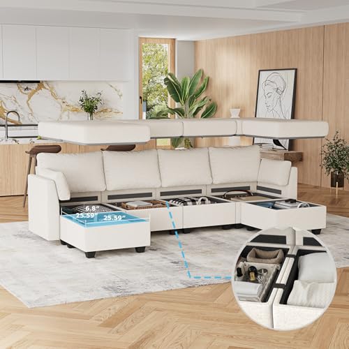 Beige 6 Seat Modular Sectional Sofa with Storage E47515