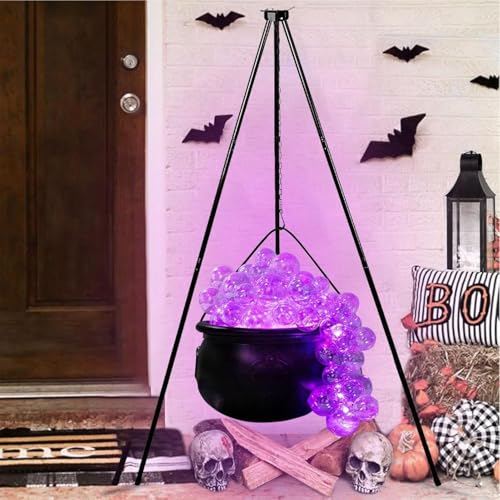 Large Witches Cauldron On Tripod with String Lights, Purple F86258