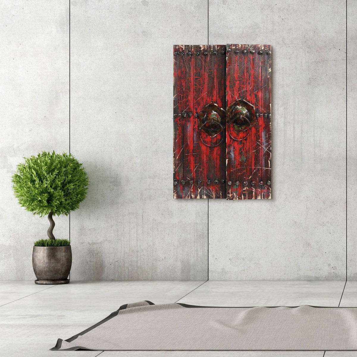 Antique Wooden Doors Mixed Media Hand Painted Iron Wall Art P69771