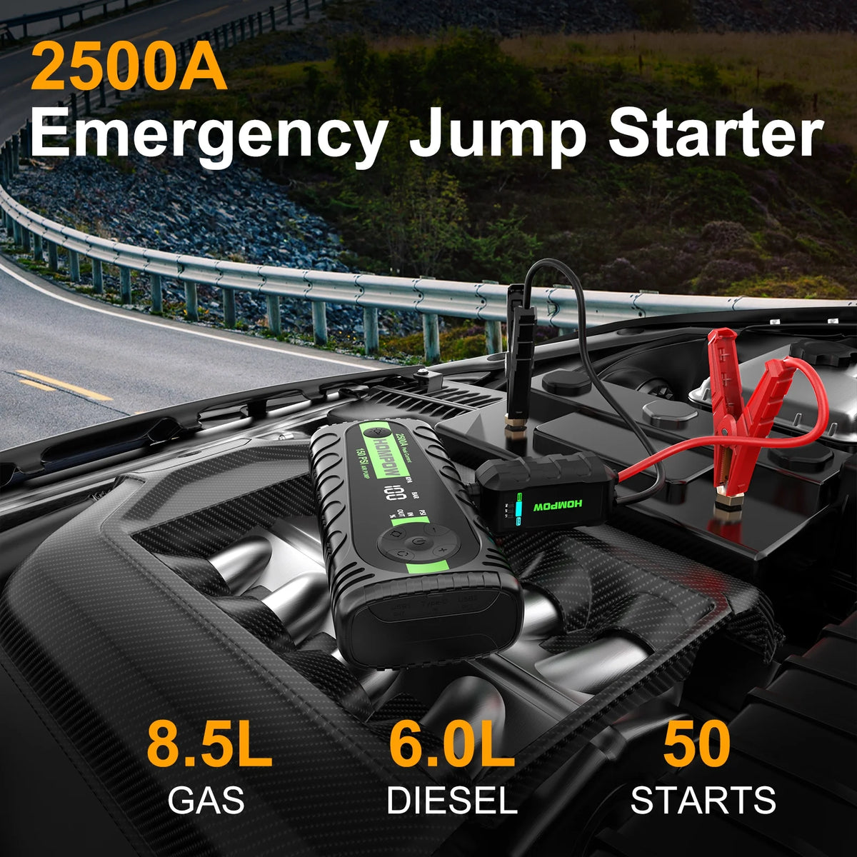 2500A Portable Jump Starter with Air Compressor T523