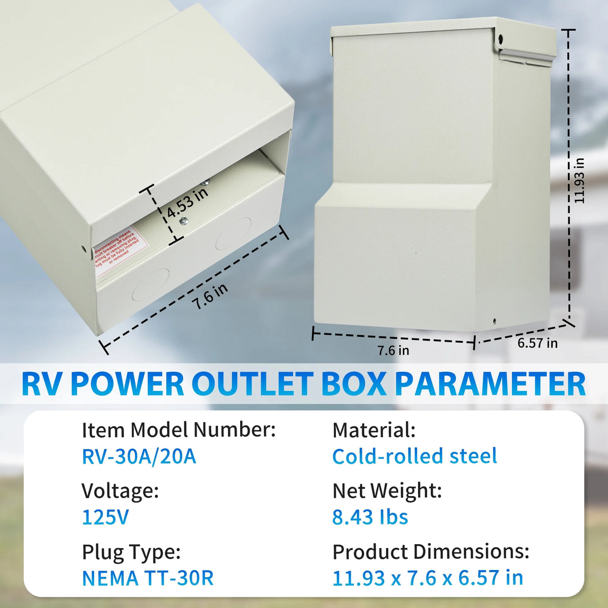 Prewired 30 Amp RV Power Outlet Box & 20 Amp GFCI Receptacle Q8752