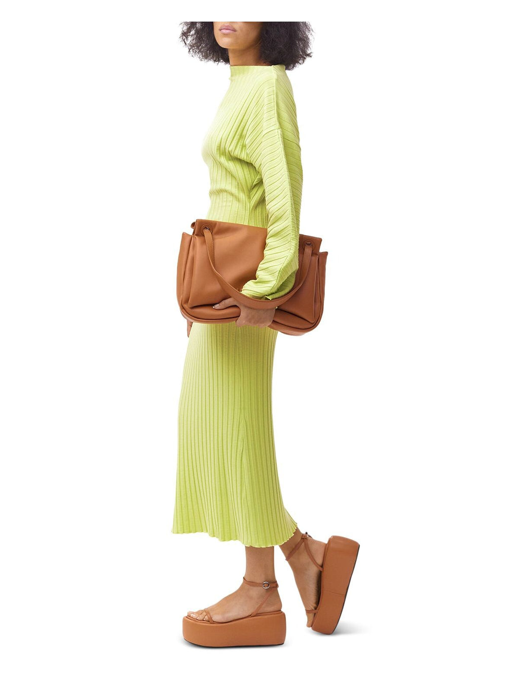 Green Long Sleeve Boat Neck Midi Sheath Dress D373