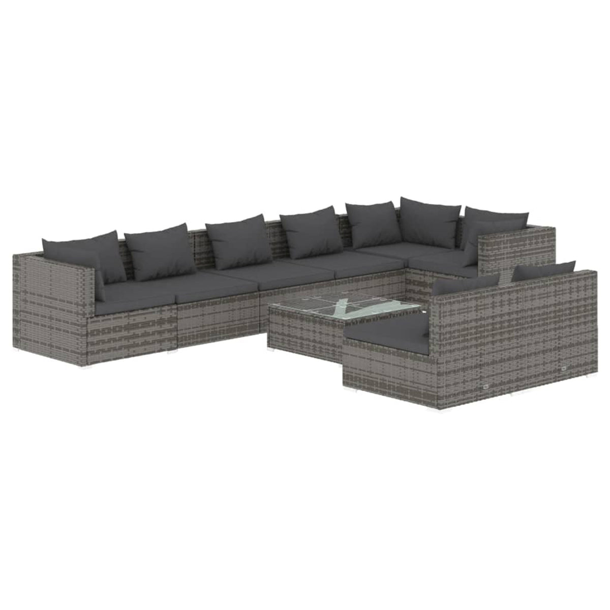 9 Piece Poly Rattan Outdoor Sectional Sofa Set with Anthracite Cushions Steel Frame F95321