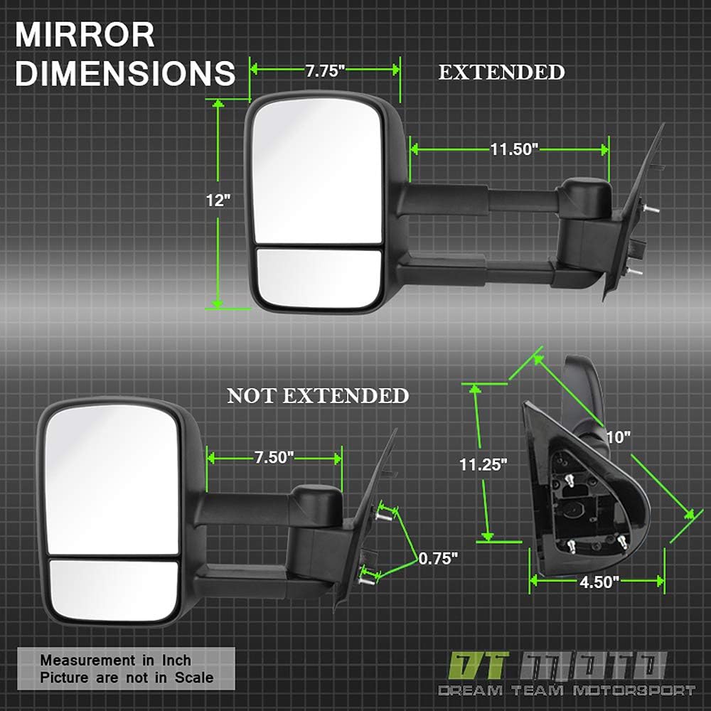 Manual Non Heat Towing Telescoping Side Mirrors K8104