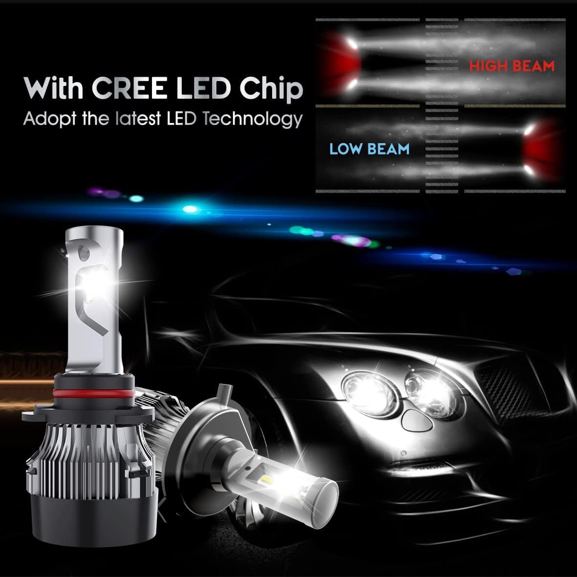 9005/HB3 High Beam and 9006/HB4 Low Beam LED Headlight Bulbs Combo, Pack of 4 Q5454