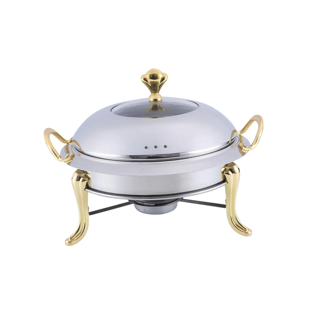 Stainless Steel Round Food Warmer with Glass Viewing Lid and Fuel Holder V5726