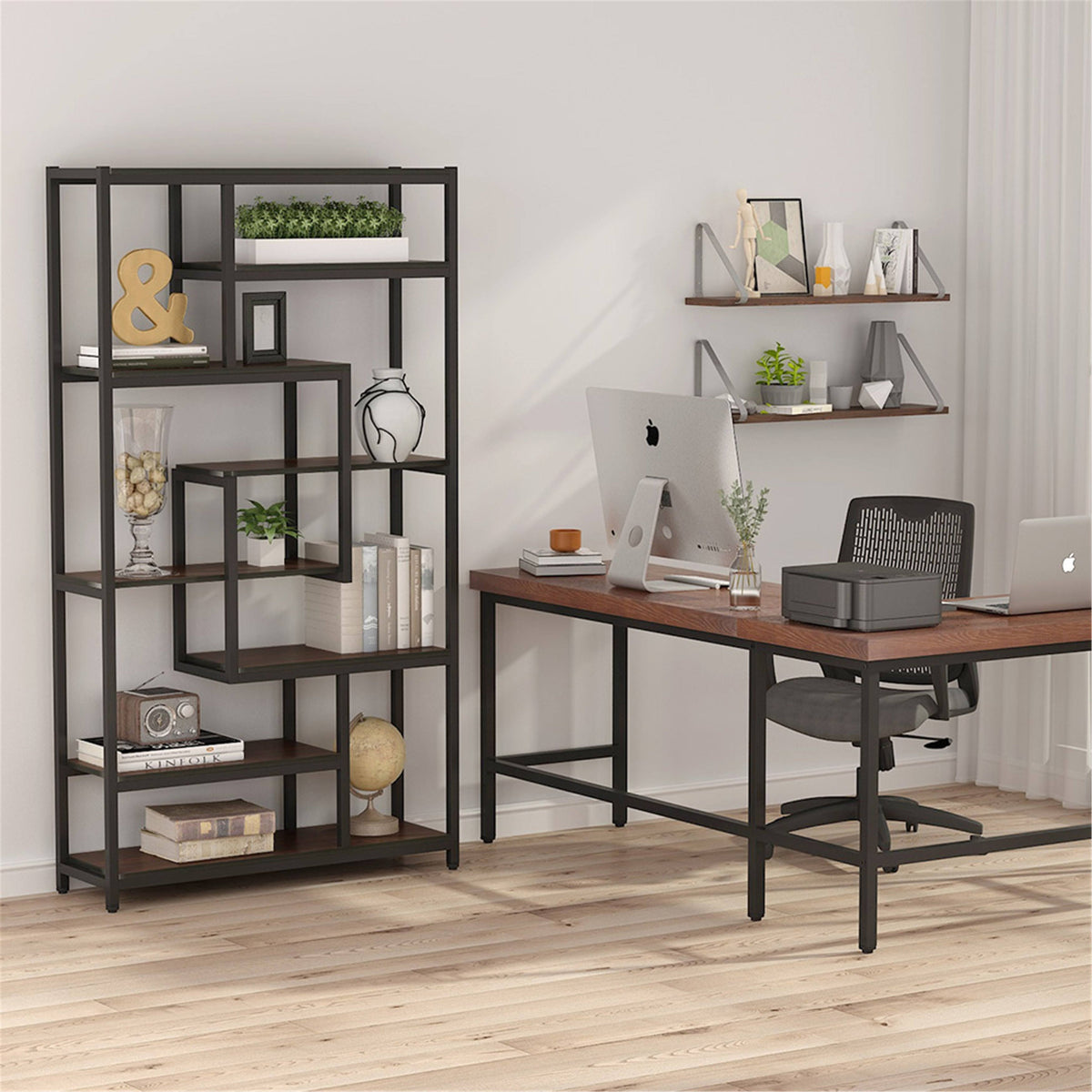 Black Staggered Bookshelf Etagere Bookcase X154672