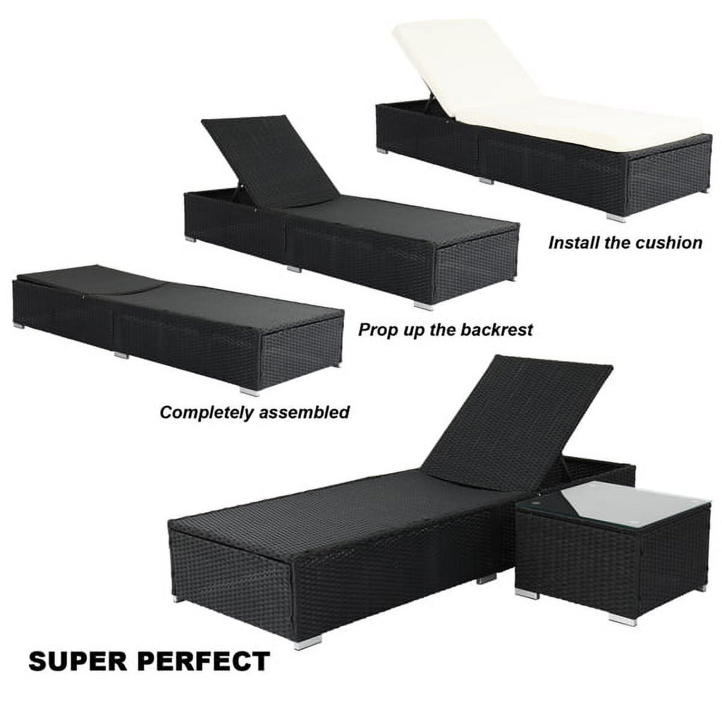 Outdoor Rattan Sofa Set with Cushion, Adjustable Chaise Lounge Chairs, Coffee Table W193301
