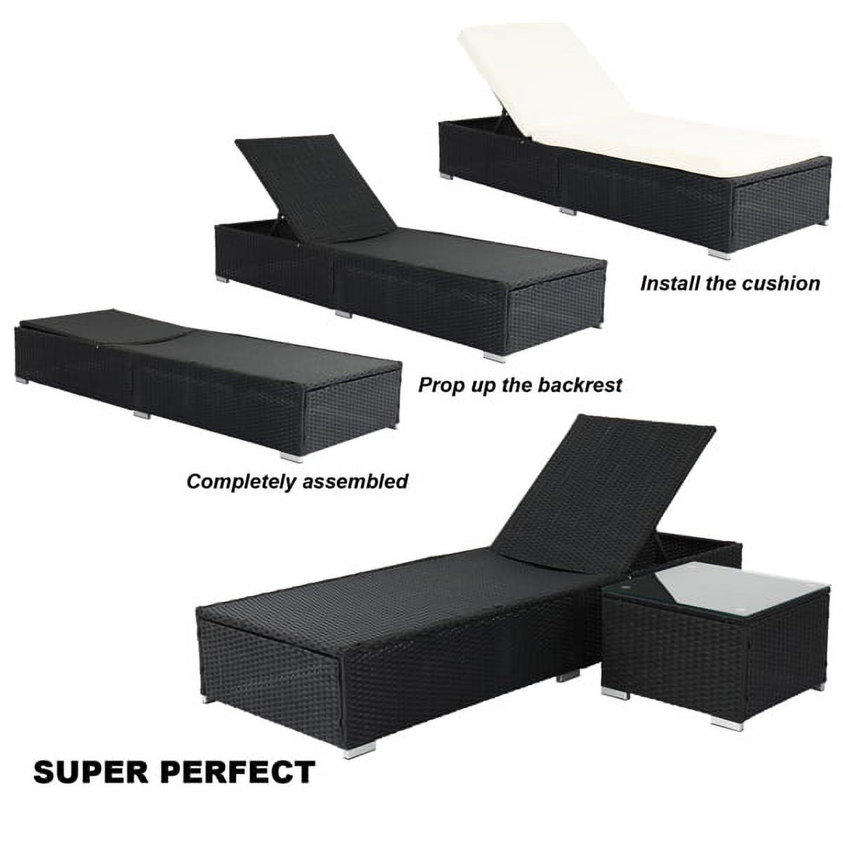 Outdoor Rattan Sofa Set with Cushion, Adjustable Chaise Lounge Chairs, Coffee Table W193301
