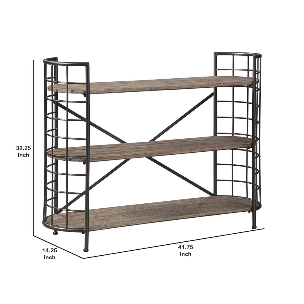 Brown and Black Wood and Metal Bookcase with 3 Open Shelves G665275