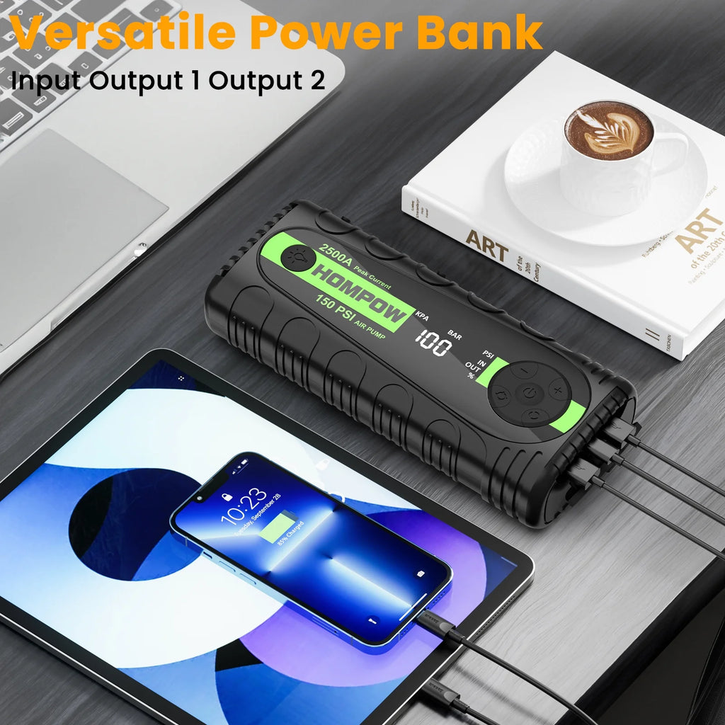 2500A Portable Jump Starter with Air Compressor T523