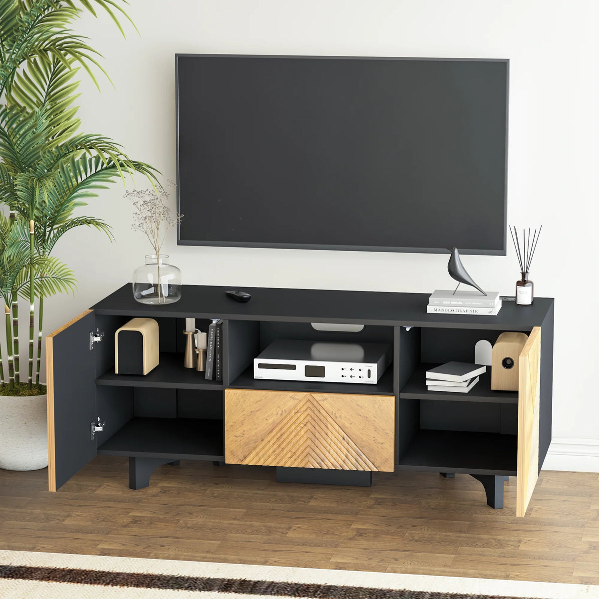 Mid Century Modern TV Stand with Power Outlets P335