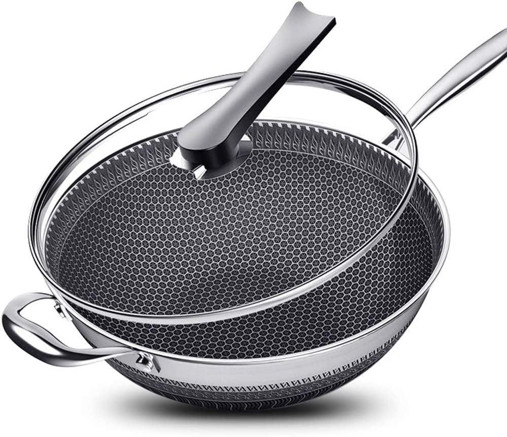 Stainless Steel Non Stick Honeycomb Frying Pan with Glass Lid X26649