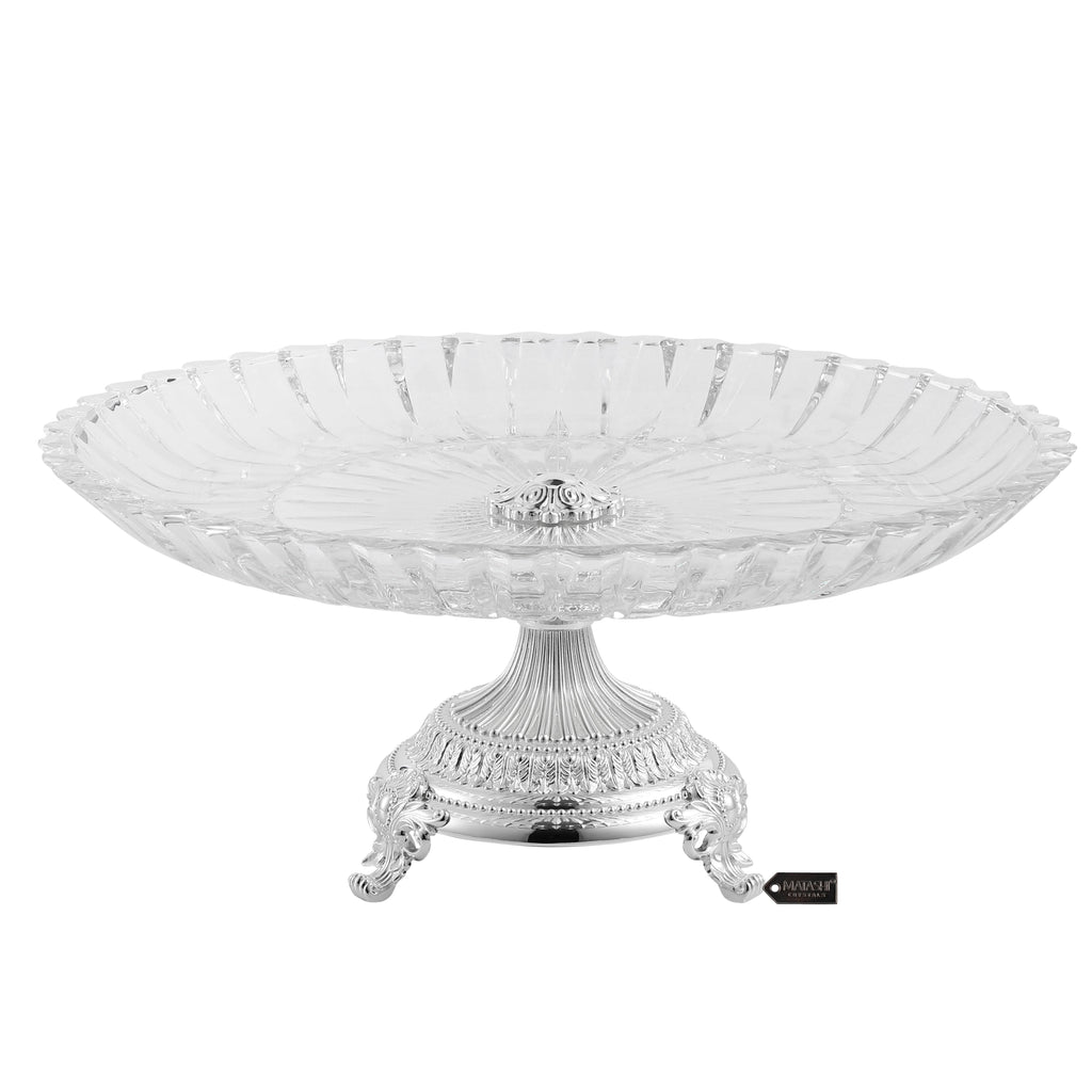 Crystal Cake Plate Decorative Dish Round Serving Platter with Silver Plated Pedestal Base N78778