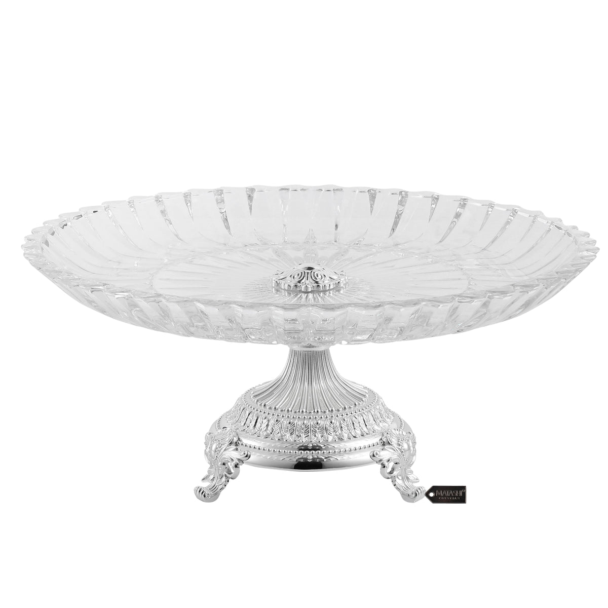 Crystal Cake Plate Decorative Dish Round Serving Platter with Silver Plated Pedestal Base N78778