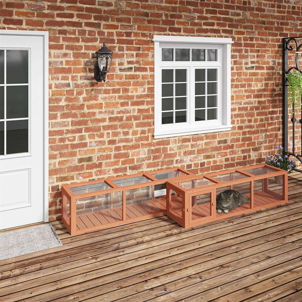 Wooden Outdoor Cat Tunnel with Weather Protection Y564500