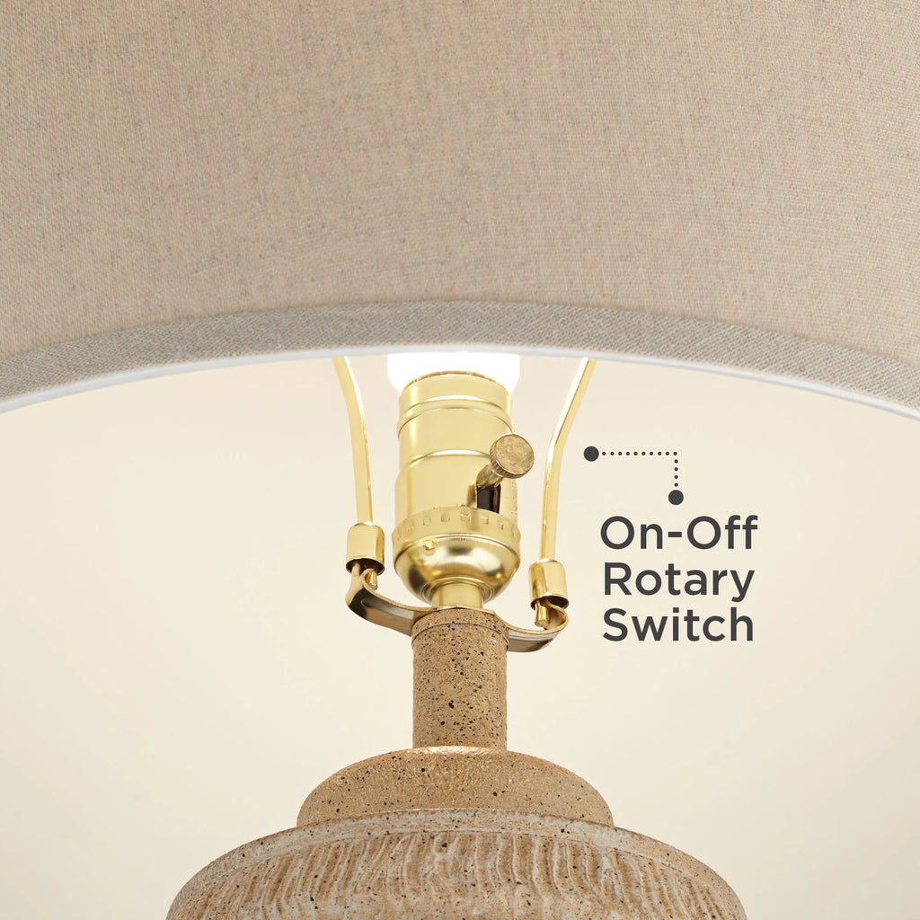 Farmhouse Rustic End Table Lamp Beige Faux Wood Oatmeal Fabric Shade W7921
