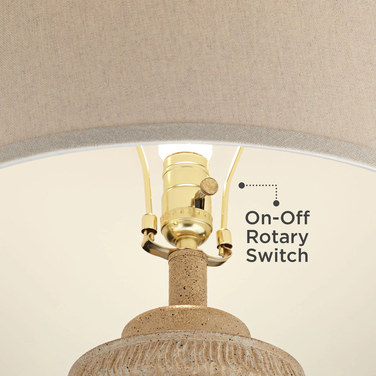 Farmhouse Rustic End Table Lamp Beige Faux Wood Oatmeal Fabric Shade W7921