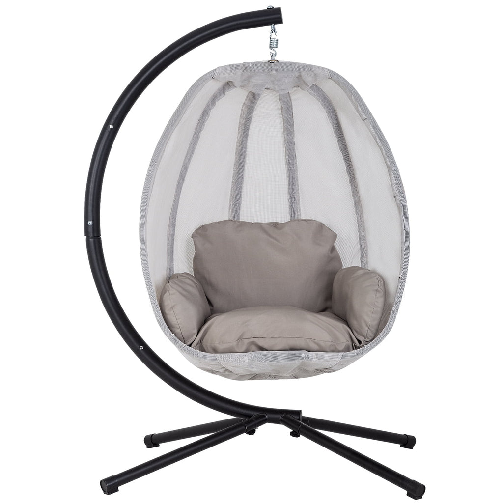 Egg Chair with Metal Stand and Cushion, 400LBS Capacity, Gray C139