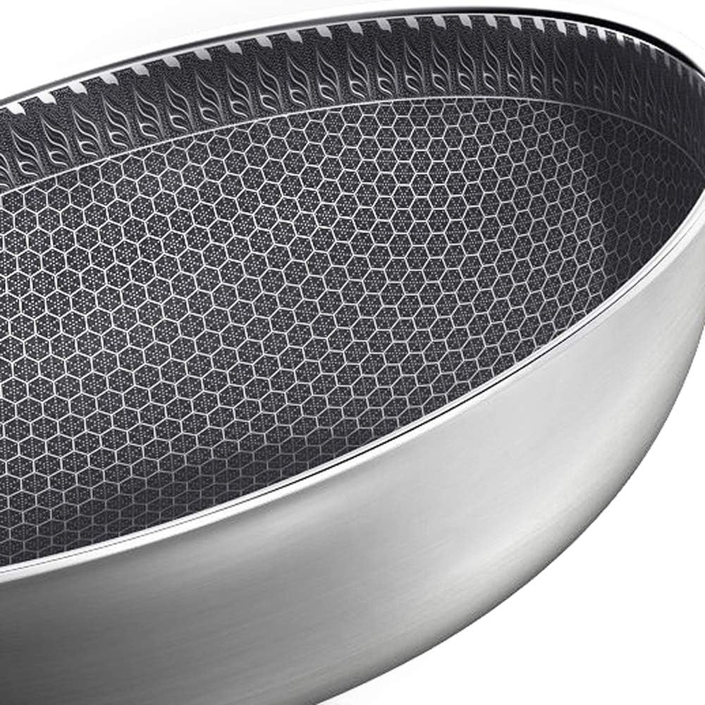 Stainless Steel Non Stick Honeycomb Frying Pan with Glass Lid X26649